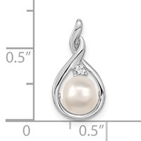 14K White Gold 7-8mm Near Round White Freshwater Cultured Pearl and AA Diamond Pendant view 2