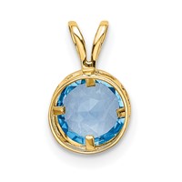 14K 6mm Yellow Gold Round Blue Topaz Bezel Pendant view 3