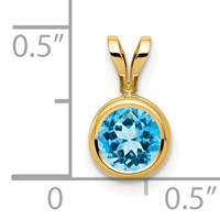 14K 6mm Yellow Gold Round Blue Topaz Bezel Pendant view 4