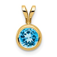 14K 6mm Yellow Gold Round Blue Topaz Bezel Pendant view 1
