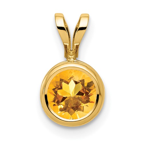 14K 6mm Yellow Gold Round Citrine Bezel Pendant