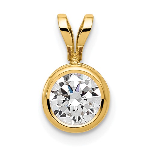 14K 6mm Yellow Gold Round Cubic Zirconia Bezel Pendant