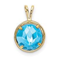 14K 8mm Round Blue Topaz Bezel Pendant view 3