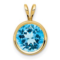 14K 8mm Round Blue Topaz Bezel Pendant view 1