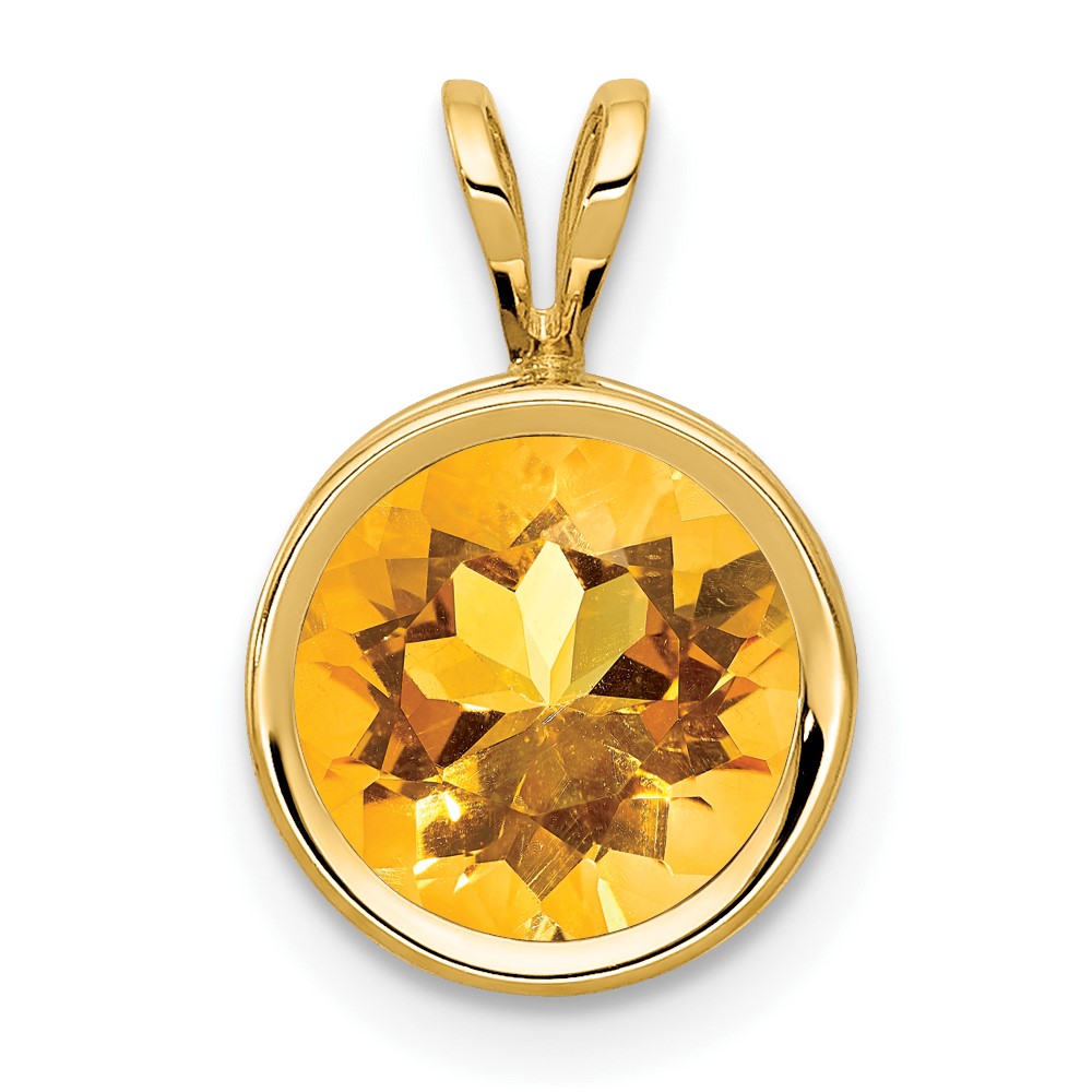 14K 8mm Yellow Gold Round Citrine Bezel Pendant