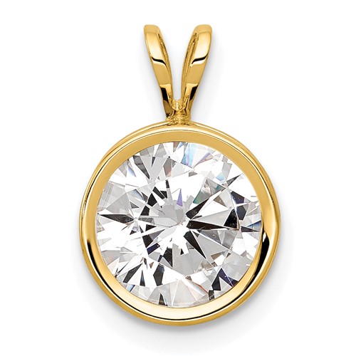 14K 8mm Yellow Gold Round Cubic Zirconia Bezel Pendant