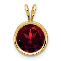 14K 8mm Yellow Gold Round Garnet Bezel Pendant view 1