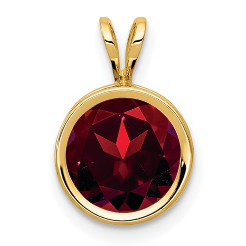 14K 8mm Yellow Gold Round Garnet Bezel Pendant