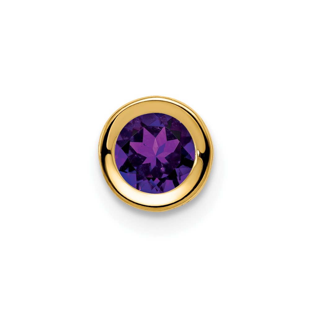 14K 5mm Yellow Gold Round Amethyst Bezel Chain Slide
