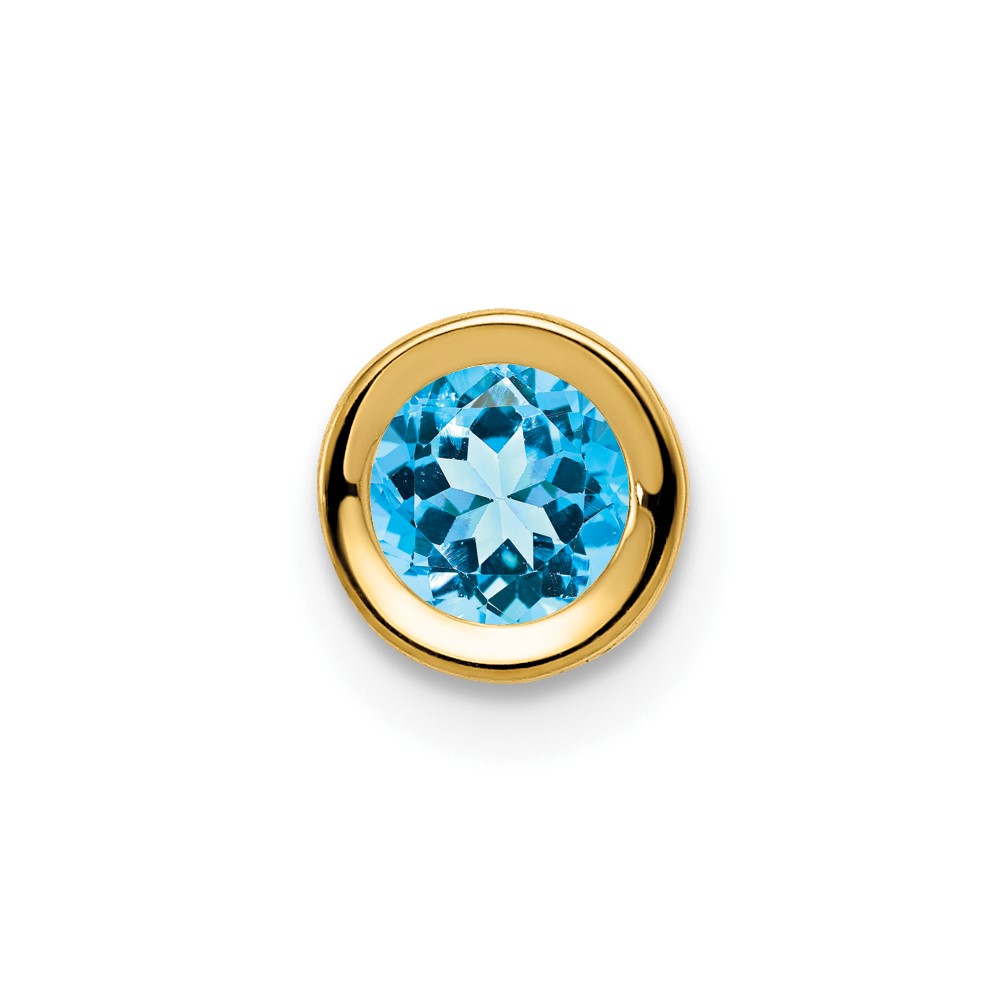 14K 5mm Yellow Gold Round Blue Topaz Bezel Chain Slide