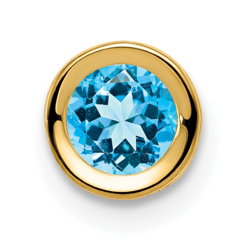 14K 5mm Yellow Gold Round Blue Topaz Bezel Chain Slide