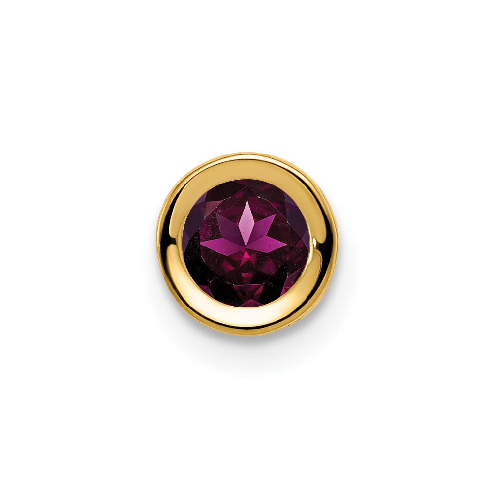 14K 5mm Yellow Gold Round Rhodolite Garnet Bezel Chain Slide
