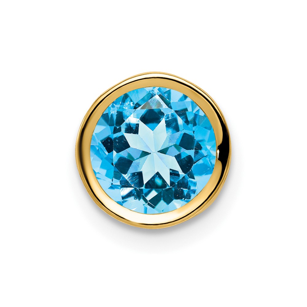 14K 7mm Yellow Gold Round Blue Topaz Bezel Chain Slide