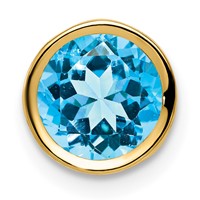 14K 7mm Yellow Gold Round Blue Topaz Bezel Chain Slide view 1