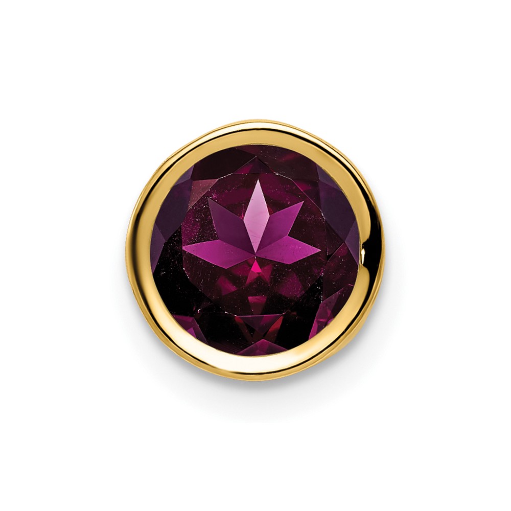 14K 7mm Yellow Gold Round Rhodolite Garnet Bezel Chain Slide