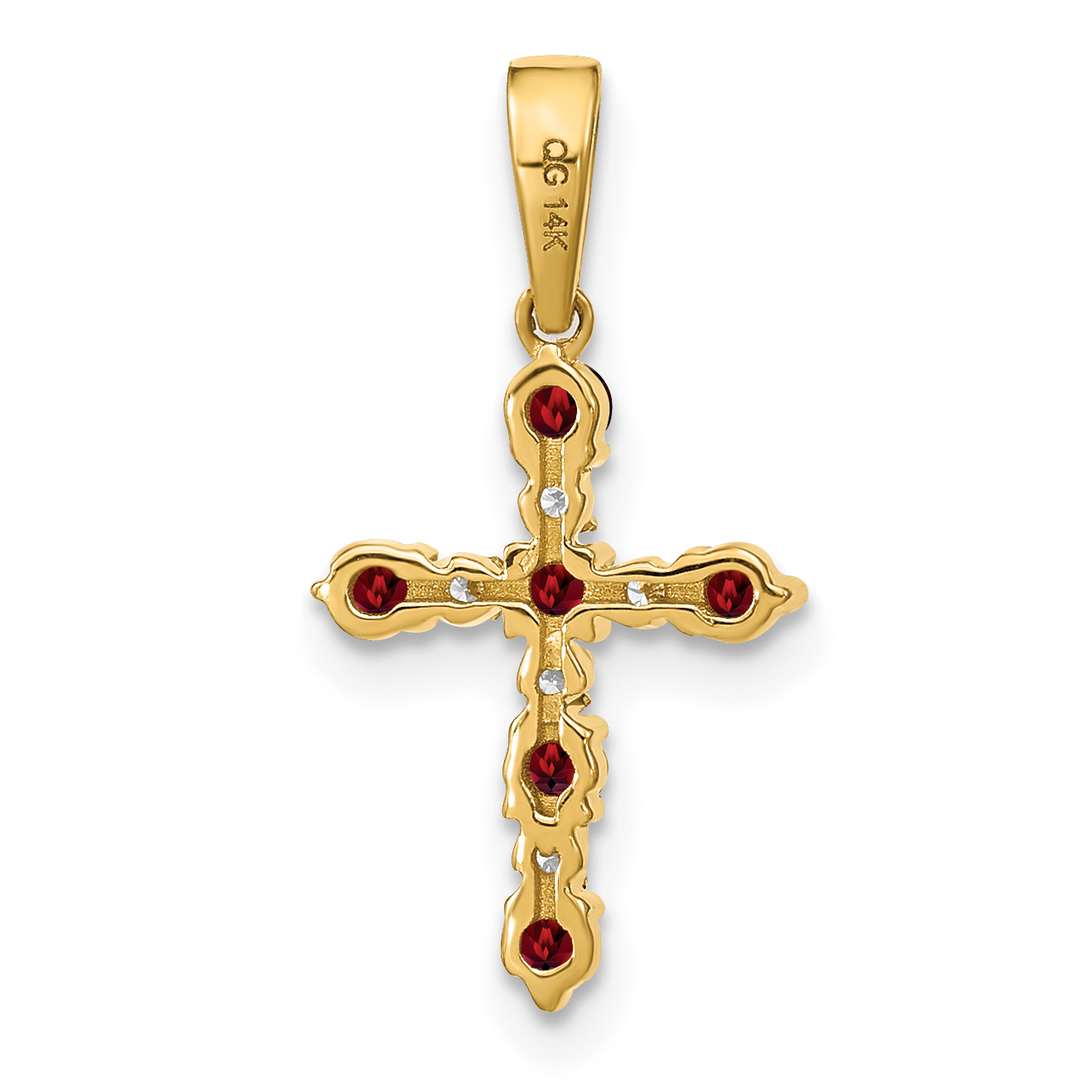 14KT Yellow Gold Garnet store Religious Cross Pendant Necklace