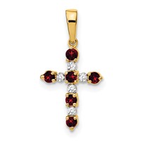 14K Yellow Gold Garnet and Diamond Cross Pendant view 1