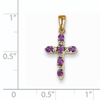 14K Yellow Gold Amethyst and Diamond Cross Pendant view 2