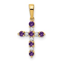 14K Yellow Gold Amethyst and Diamond Cross Pendant view 1