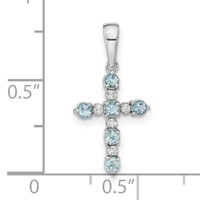 14K White Gold Blue Topaz and Diamond Cross Pendant view 3