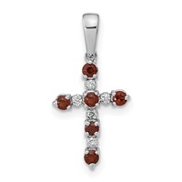 14K White Gold Garnet and Diamond Cross Pendant view 1