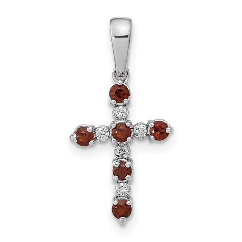 14K White Gold Garnet and Diamond Cross Pendant