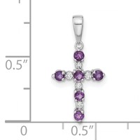 14K White Gold Amethyst and Diamond Cross Pendant view 3