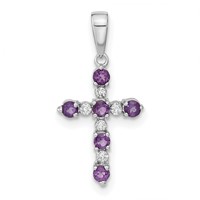 14K White Gold Amethyst and Diamond Cross Pendant view 1