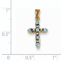 14K Yellow Gold Blue Topaz and Diamond Cross Pendant view 2