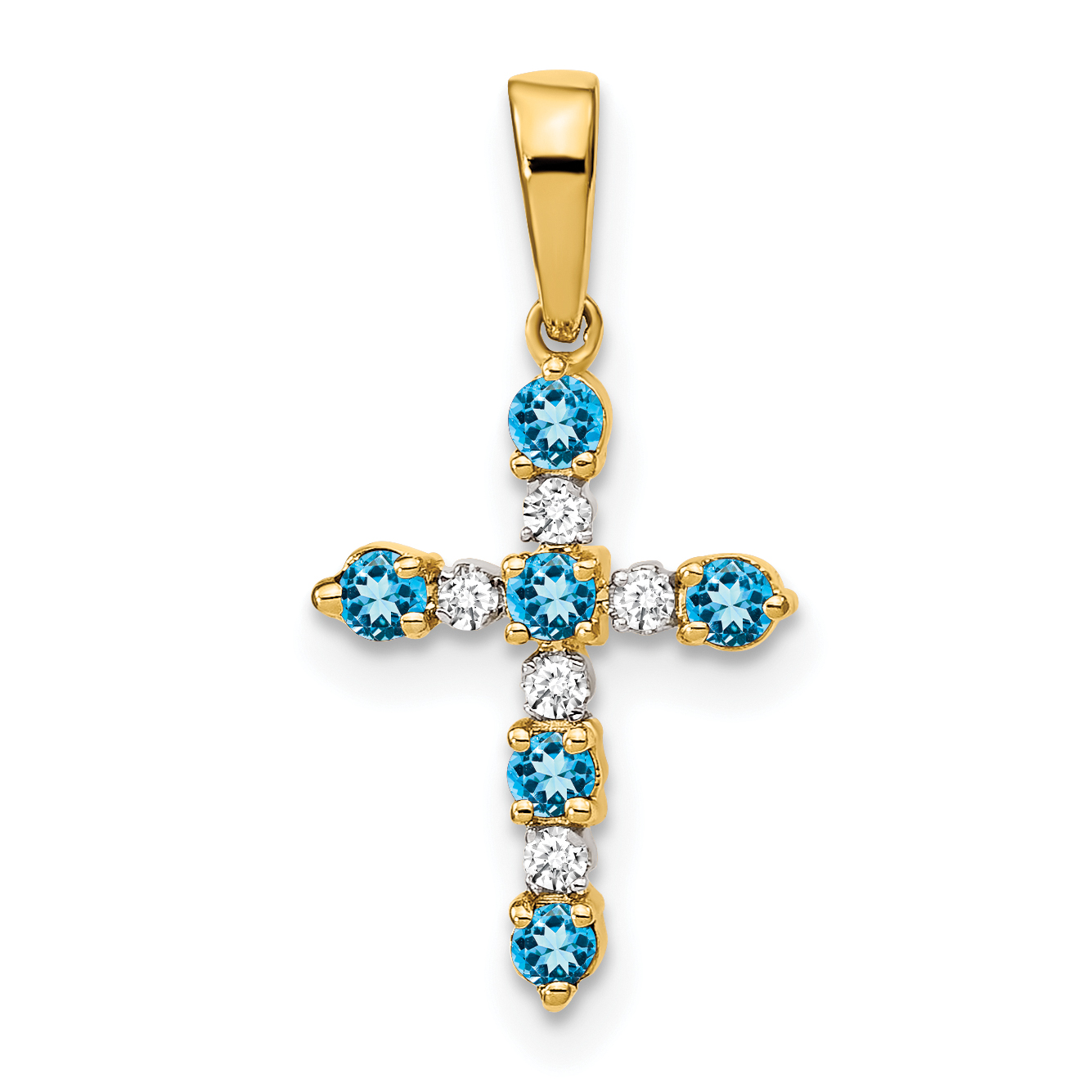14k Blue Topaz and Diamond Cross Pendant (XP3387BT/A)