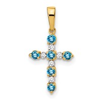 14K Yellow Gold Blue Topaz and Diamond Cross Pendant view 1