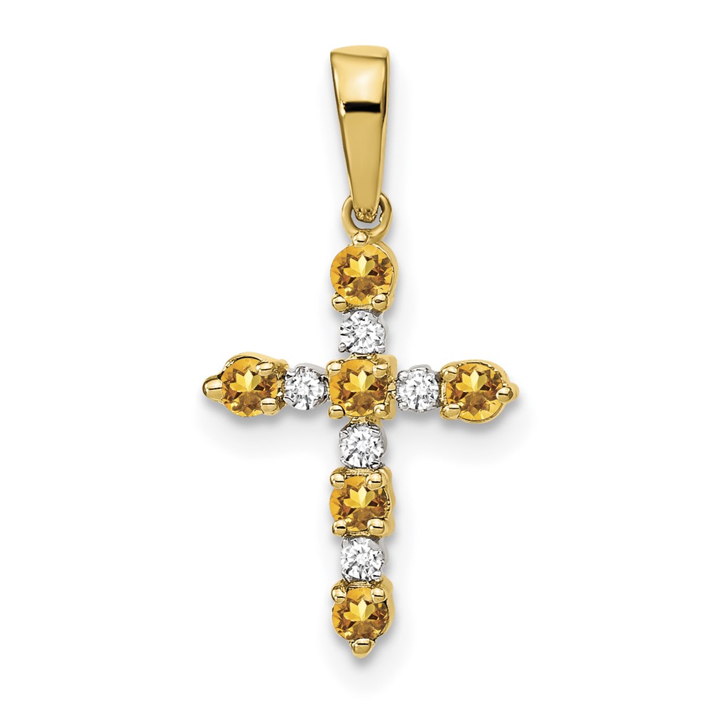 14K Yellow Gold Citrine and Diamond Cross Pendant