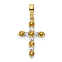 14K Yellow Gold Citrine and Diamond Cross Pendant view 1