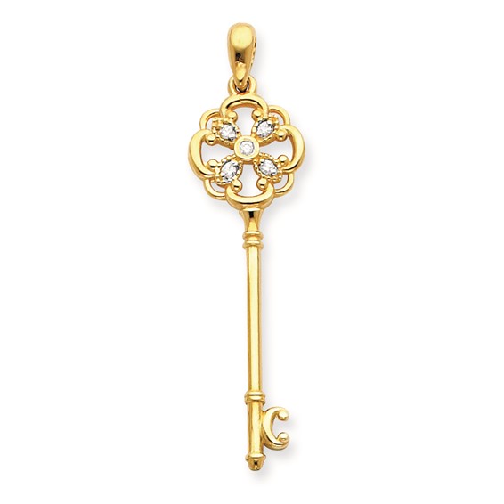 14K AA Diamond Key Pendant