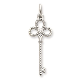 14K White Gold AA Diamond Key Pendant