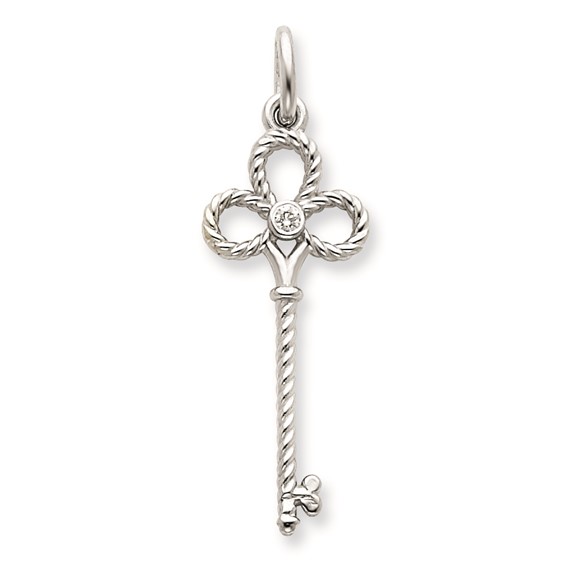 14K White Gold AA Diamond Key Pendant