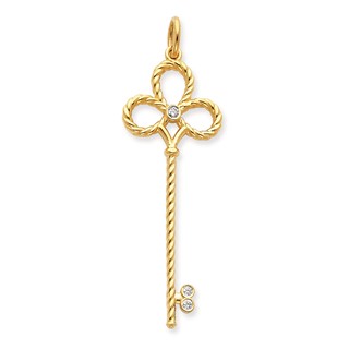14K AA Diamond Key Pendant