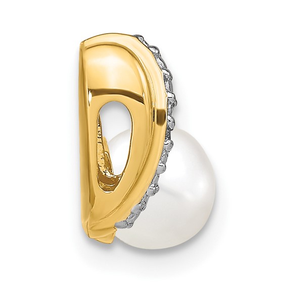 14k 6-7mm White Round Freshwater Cultured Pearl and Diamond Pendant