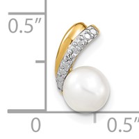 14K 6-7mm White Round Freshwater Cultured Pearl and Diamond Pendant view 3