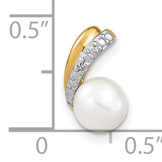 14k 6-7mm White Round Freshwater Cultured Pearl and Diamond Pendant