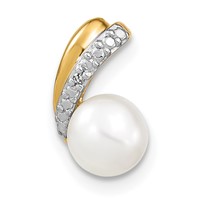 14K 6-7mm White Round Freshwater Cultured Pearl and Diamond Pendant view 1
