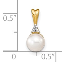 14K Yellow Gold 6-7mm White Round Freshwater Cultured Pearl and Diamond Pendant view 3