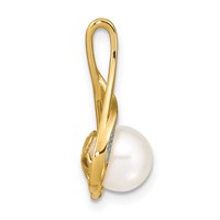 14K Yellow Gold 7-8mm White Round Freshwater Cultured Pearl and Diamond Pendant view 2