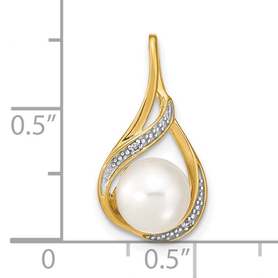 14k 7-8mm White Round Freshwater Cultured Pearl and Diamond Pendant