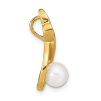 14K Yellow Gold 6-7mm White Round Freshwater Cultured Pearl and Diamond Pendant view 2