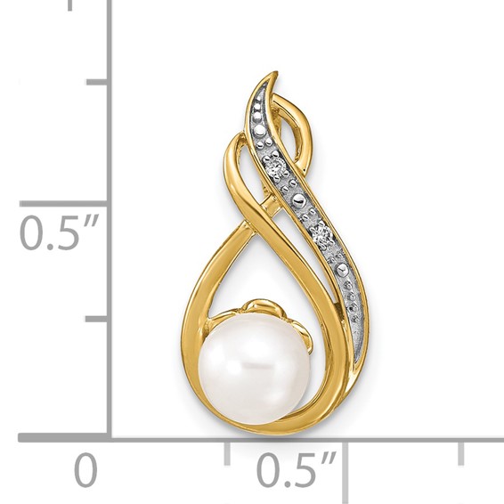 14k 6-7mm White Round Freshwater Cultured Pearl and Diamond Pendant