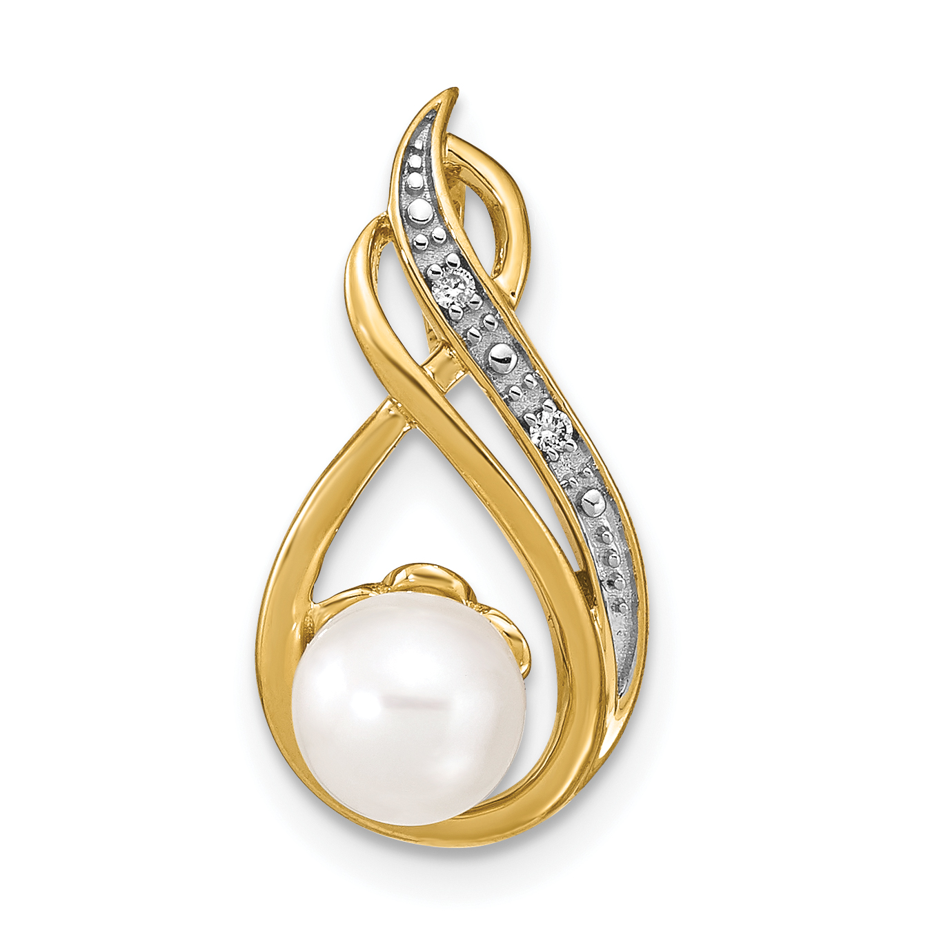 14k 6-7mm White Round FW Cultured Pearl and Diamond Pendant (XP4157)