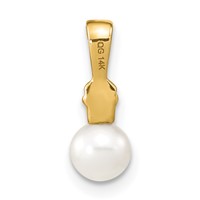 14K Yellow Gold 5-6mm White Round Freshwater Cultured Pearl and Diamond Pendant view 4