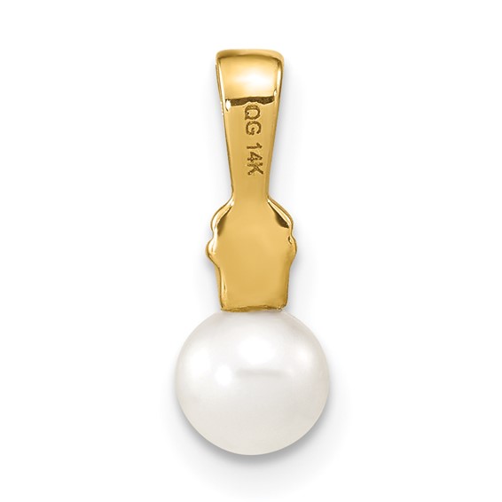 14k 5-6mm White Round Freshwater Cultured Pearl and Diamond Pendant
