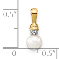 14K Yellow Gold 5-6mm White Round Freshwater Cultured Pearl and Diamond Pendant view 3